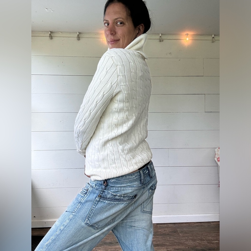 Ralph Lauren Cream Cable Knit Turtleneck Sweater - Picture 2 of 6